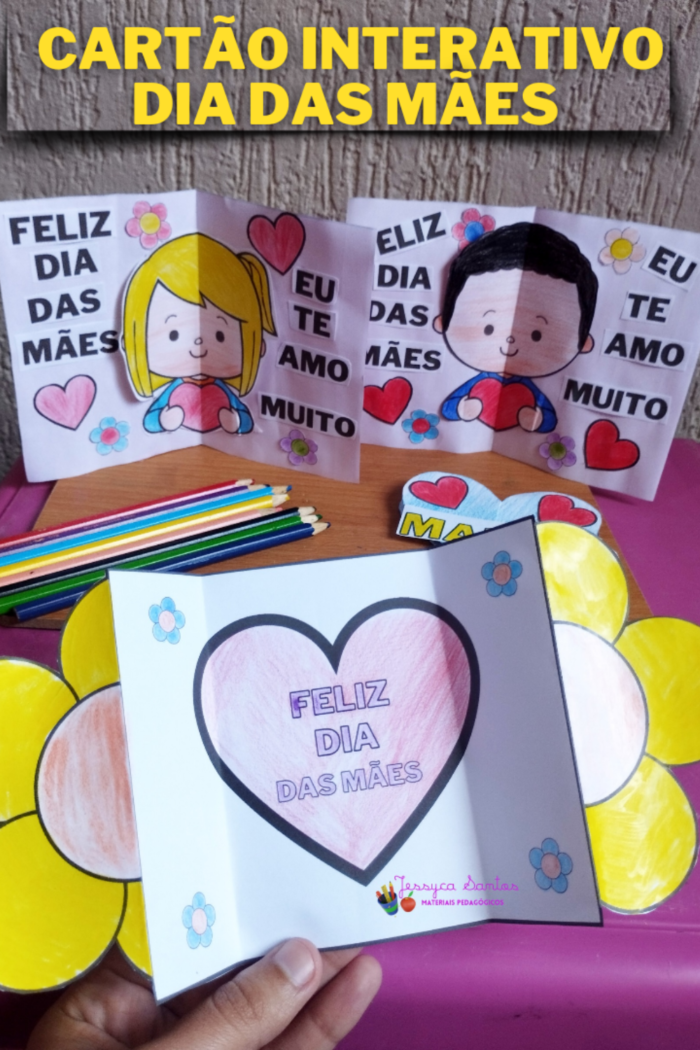 Cartão Interativo Dia das Mães para colorir